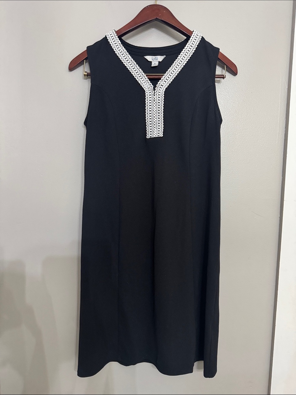 croft & barrow Black Midi Dress with White V-Trim